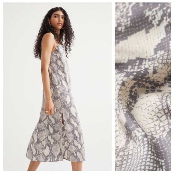 H&M Beige/Snakeskin Patterned Satin Slip-Style Dress - Picture 1 of 8